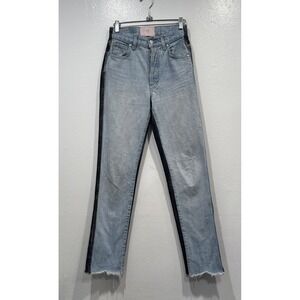 Revice Denim Two Tone Blue Black Denim Jeans Size 25 Frayed Hem High Rise